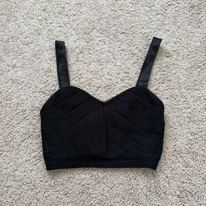 Kendall & Kylie Black Knit Crop Top Zip Back Minimalist Cocktail Y2K Goth Sz XS